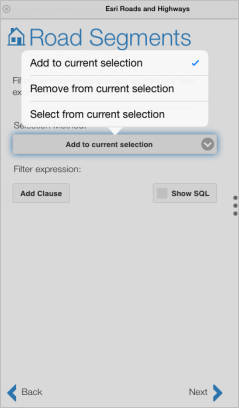 Attribute selection options